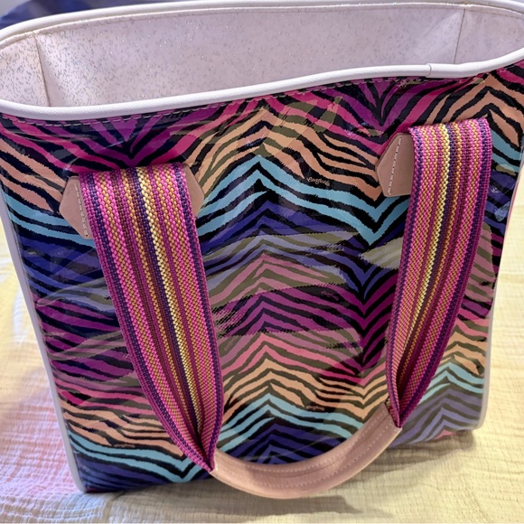 Consuela Zebra Stripe Tote in Pink, Purple, Blue & Peach - Picture 2 of 11